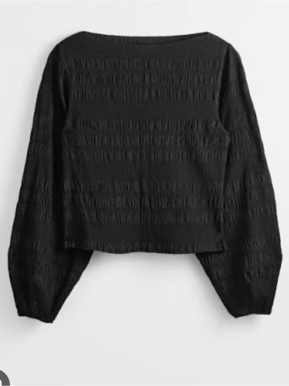 & Other Stories Black Smocked Boat-Neck Long Sleeve Top